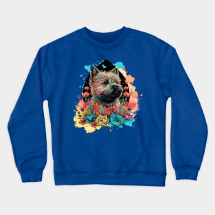 Yorkie Spring Floral Cute Retro Portrait Paint Splatter Dog Lover Painting Crewneck Sweatshirt